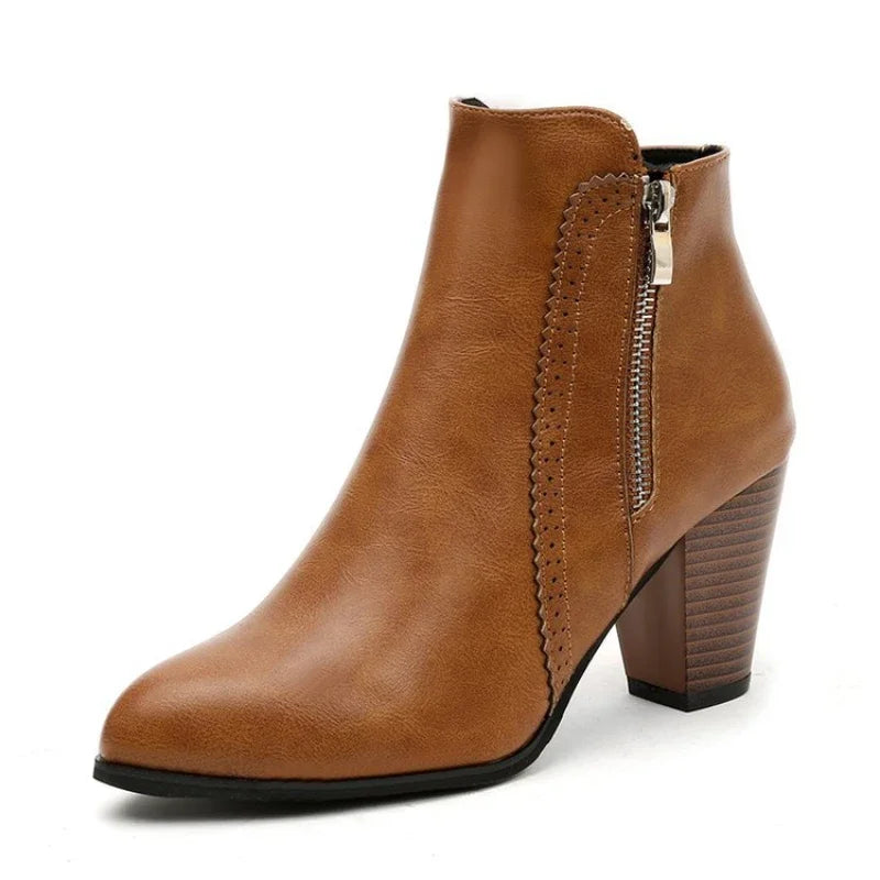 Bottines Femme – Talon Large Zip Antidérapante, Talon Bloc