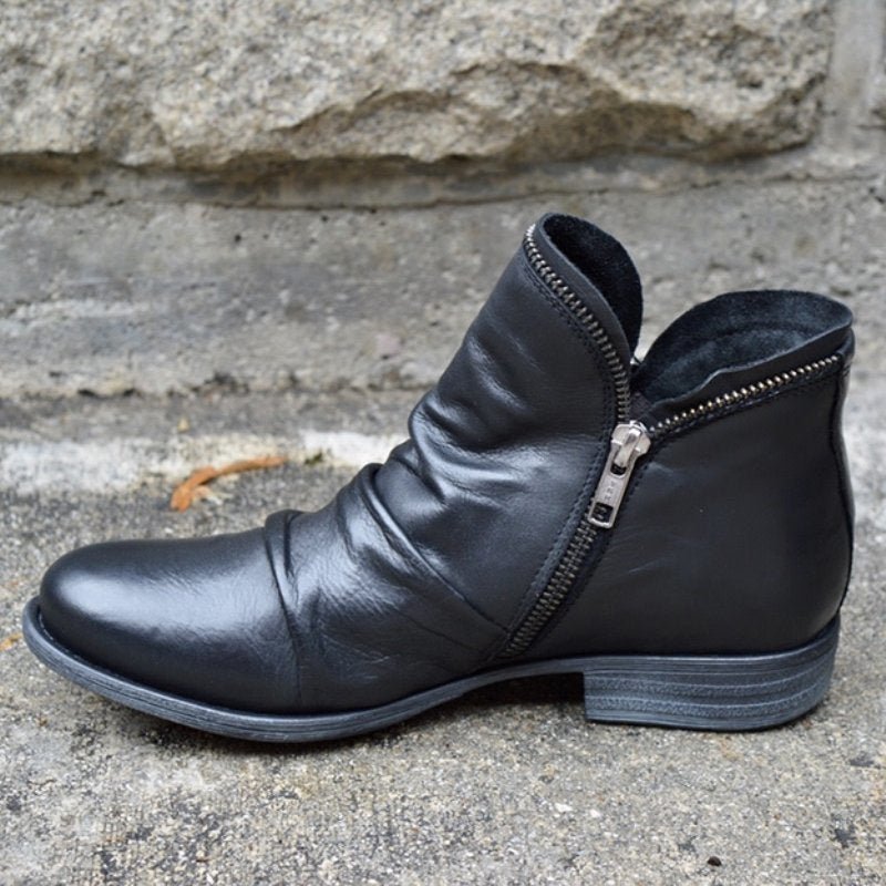 Bottines Femme à Zip – Effet Drapé, Bout Rond
