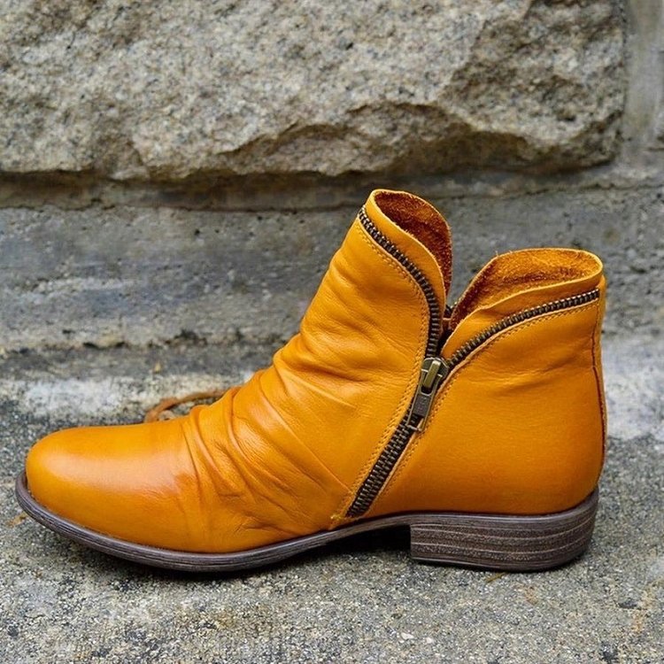 Bottines Femme à Zip – Effet Drapé, Bout Rond