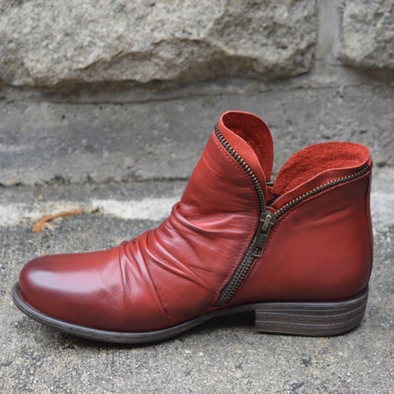Bottines Femme à Zip – Effet Drapé, Bout Rond