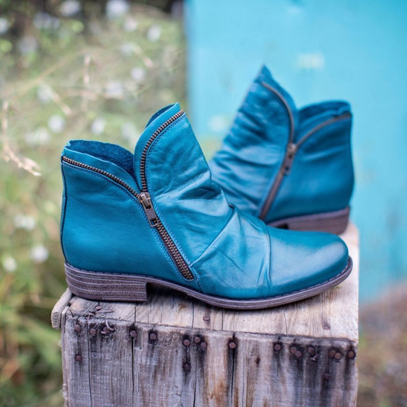 Bottines Femme à Zip – Effet Drapé, Bout Rond