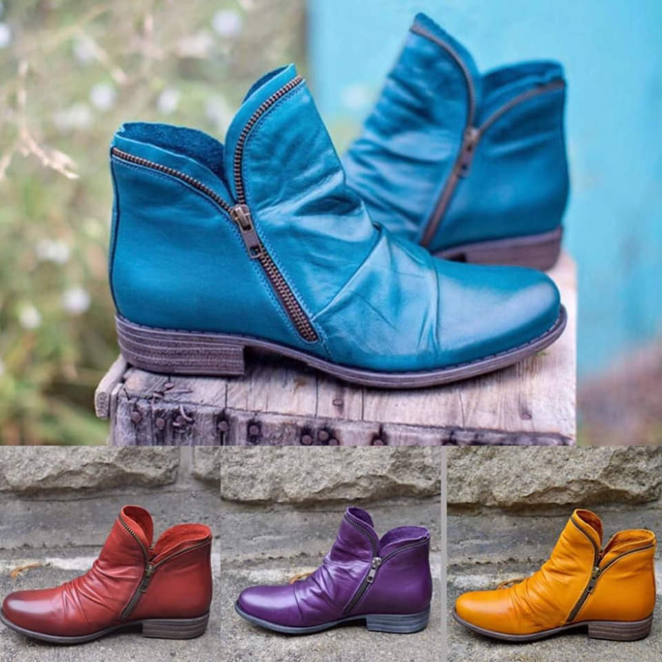 Bottines Femme à Zip – Effet Drapé, Bout Rond