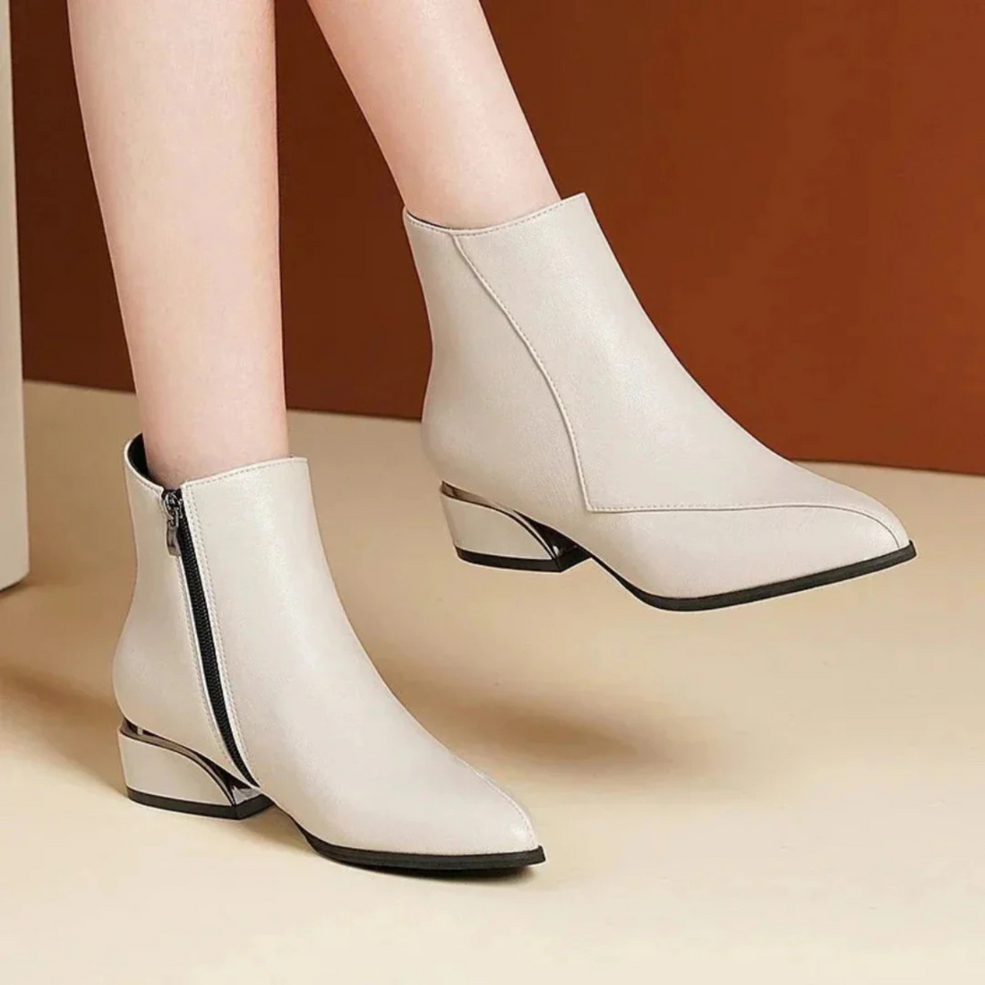 Bottines Femme Zippées – Bout Pointu, Talon Bloc