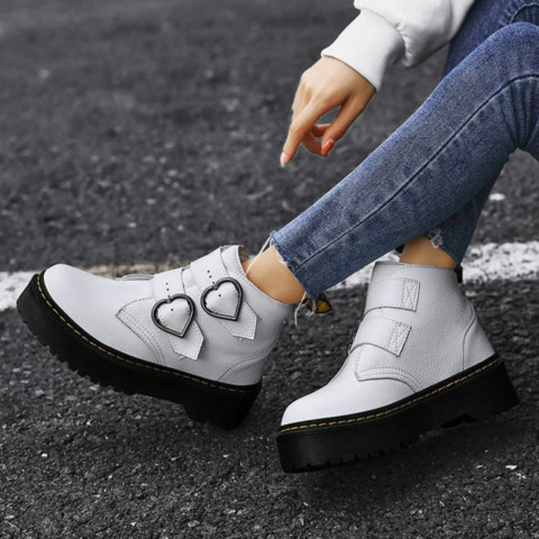 Bottines Plates Femme – Boucles Cœur, Semelle Épaisse