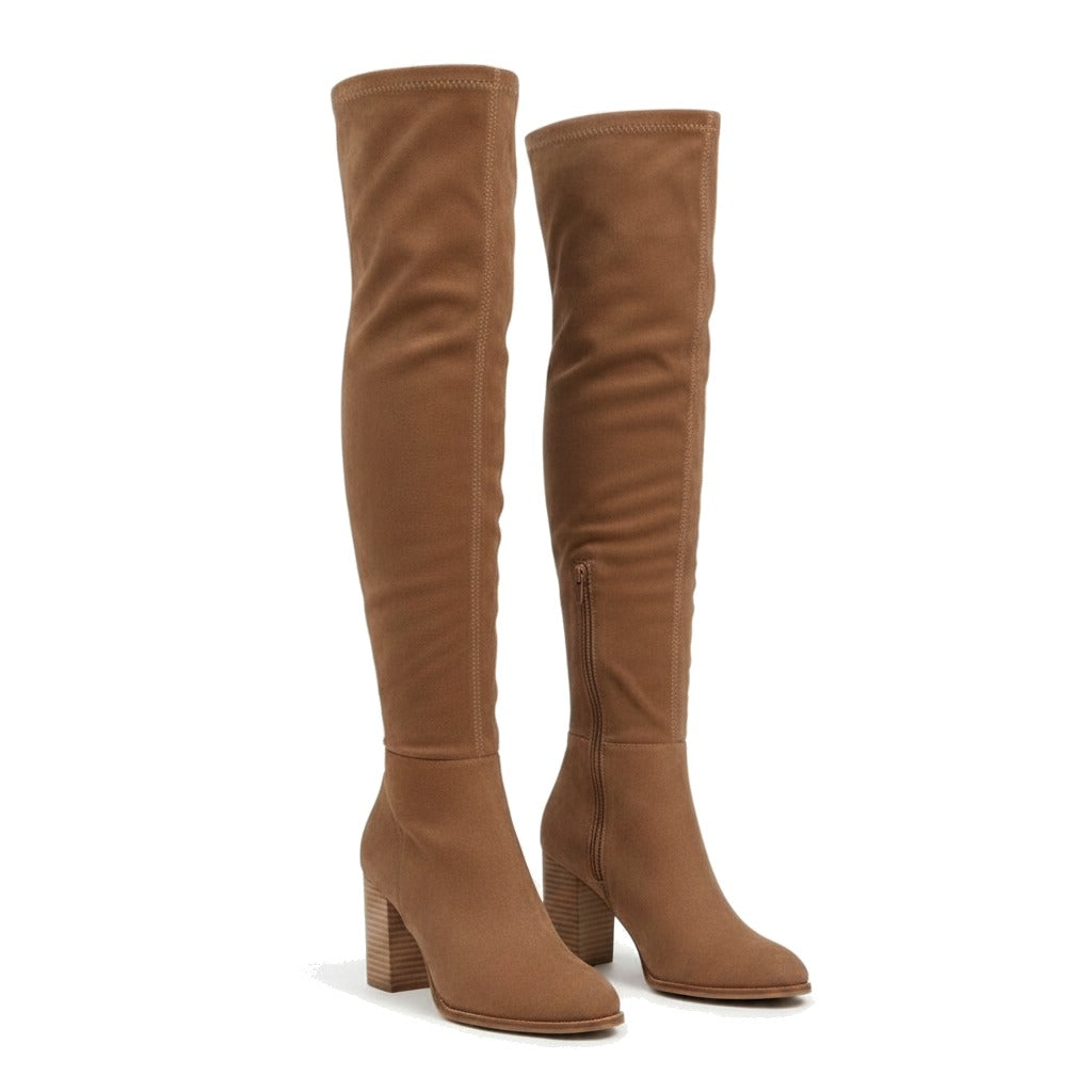 Cuissardes femme effet daim à talon bloc - Marron