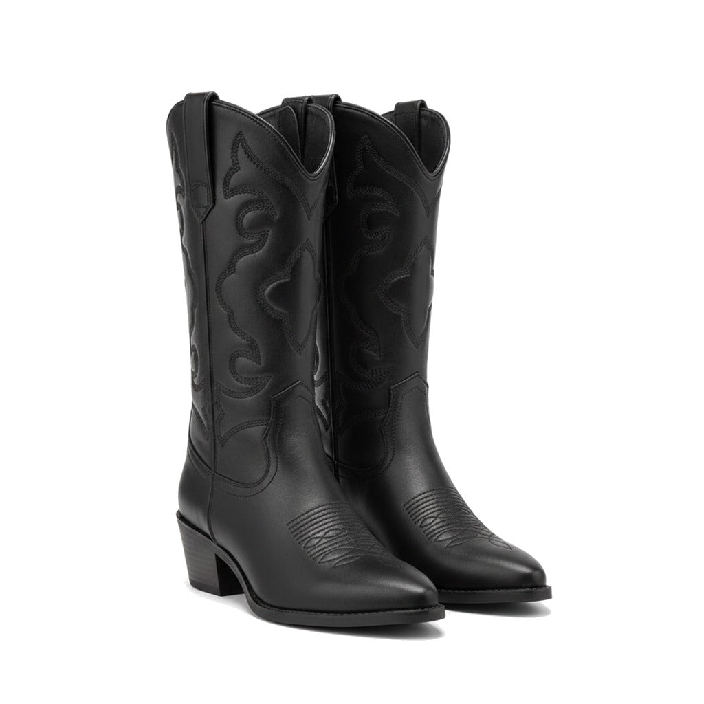 Bottes western femme métallisées à broderies - Noir