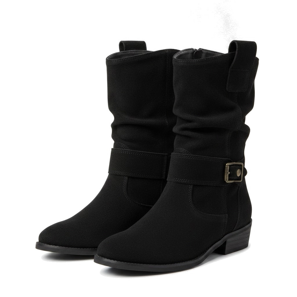 Bottes mi-mollet femme souples à talon bloc - Noir