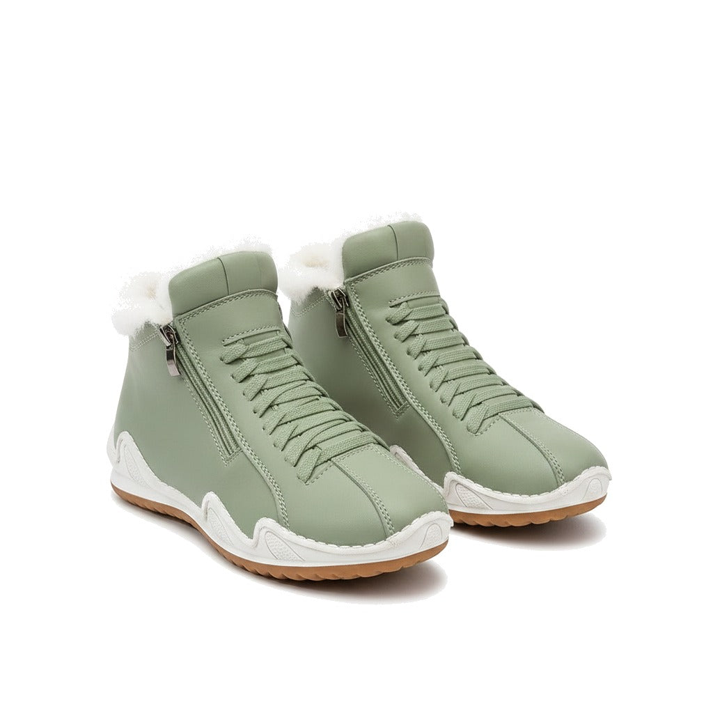 Bottines fourrées femme à lacets et zip latéral - Vert