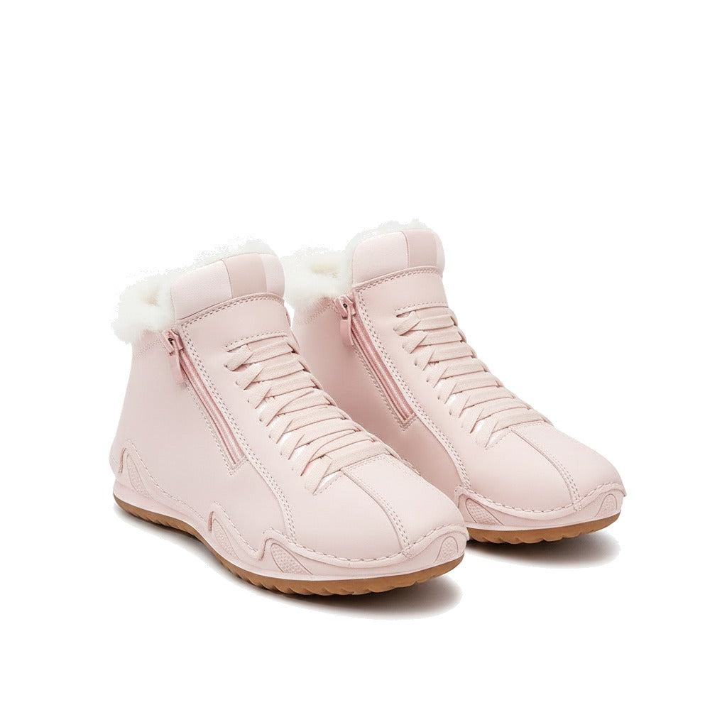 Bottines fourrées femme à lacets et zip latéral - Rose