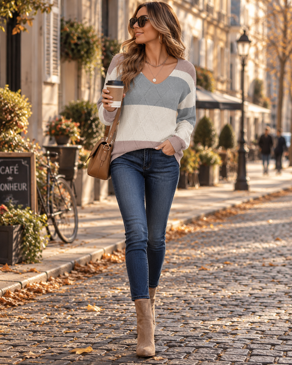 Pull Femme – Col V, Maille Texturée