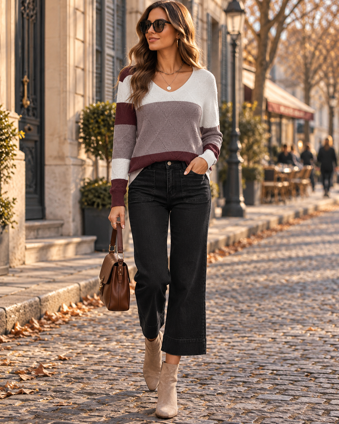 Pull Femme – Col V, Maille Texturée