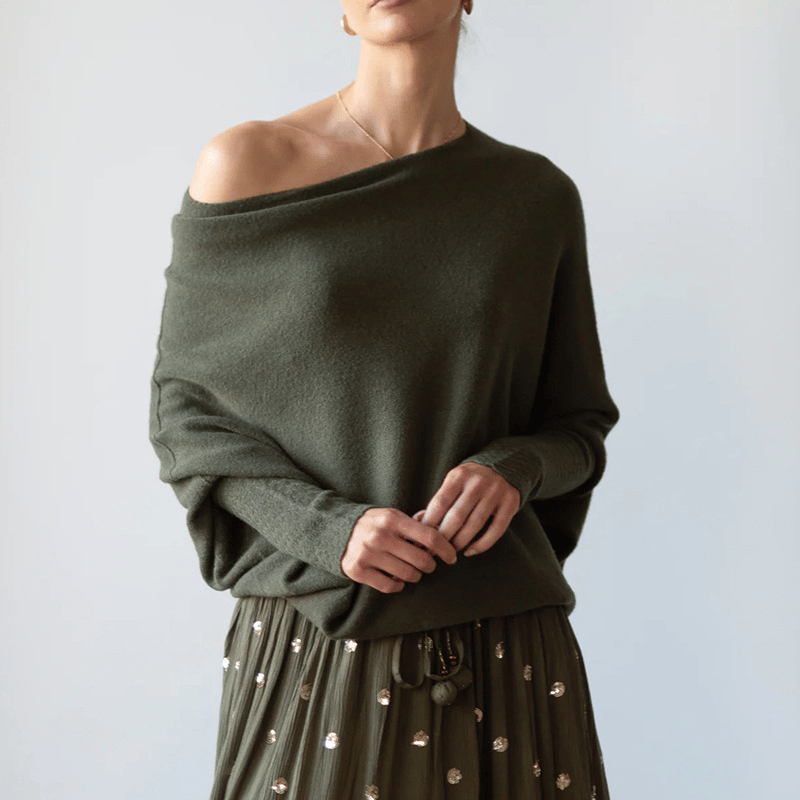 Pull Femme Épaule Dénudée – Maille Douce, Coupe Drapée