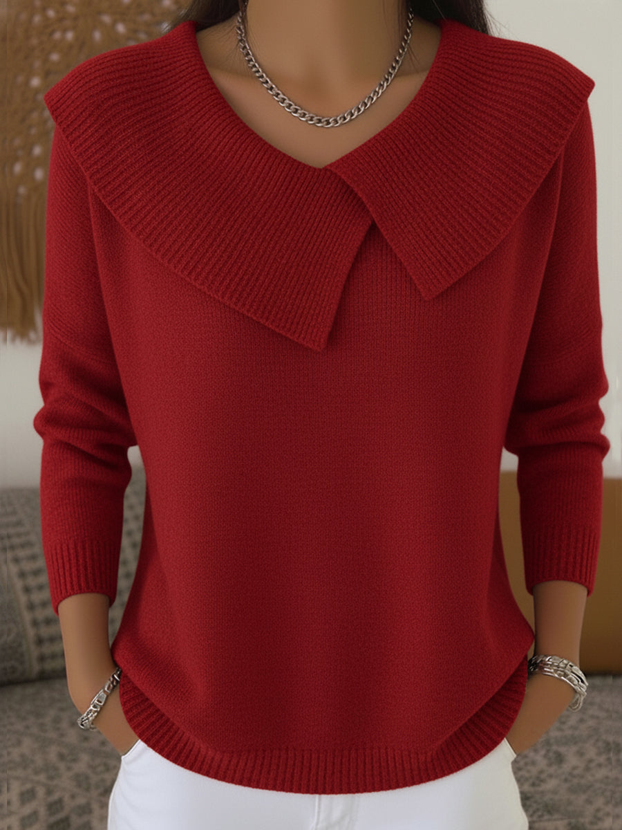 Pull Femme – Tricoté Col Côtelé, Manches Longues
