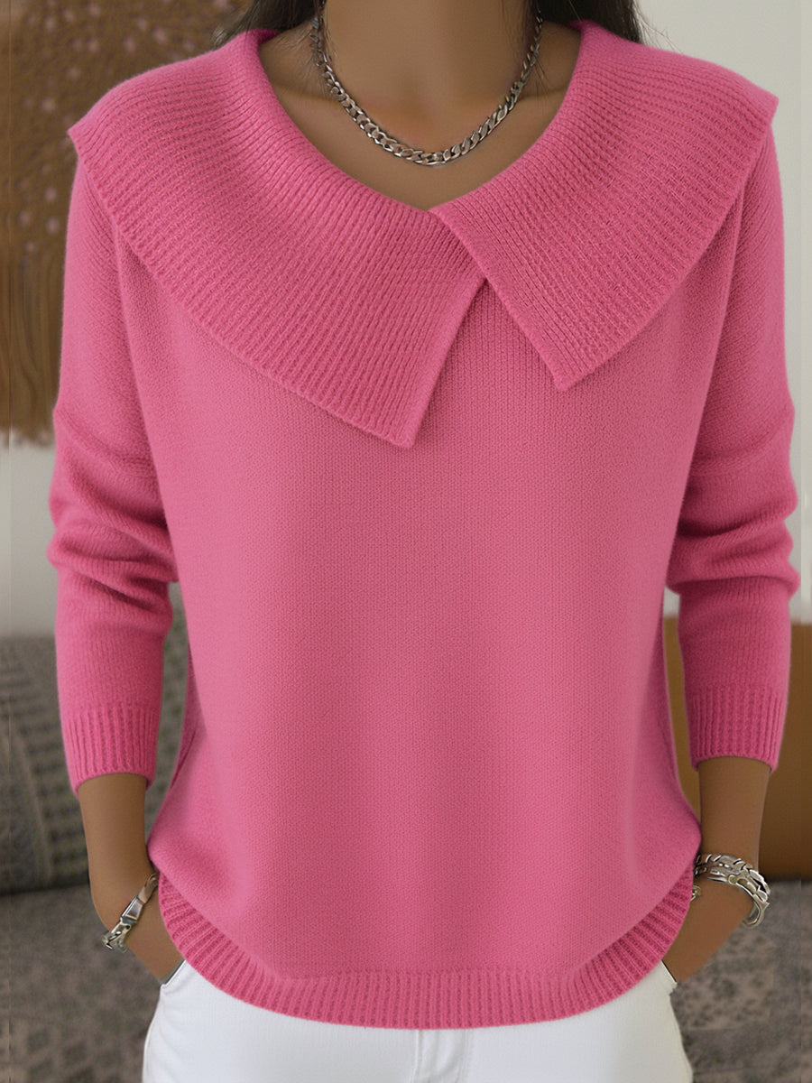 Pull Femme – Tricoté Col Côtelé, Manches Longues