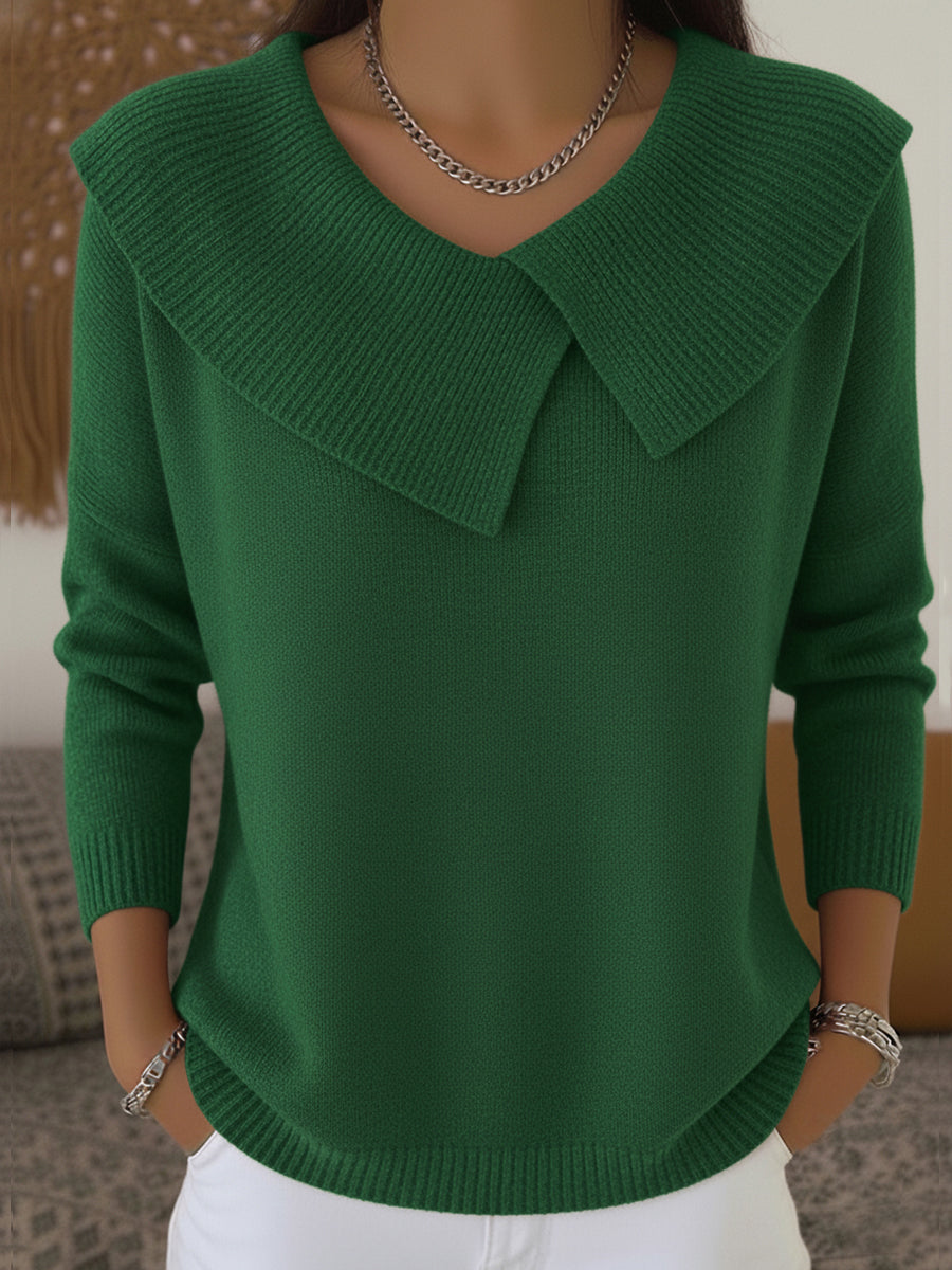 Pull Femme – Tricoté Col Côtelé, Manches Longues