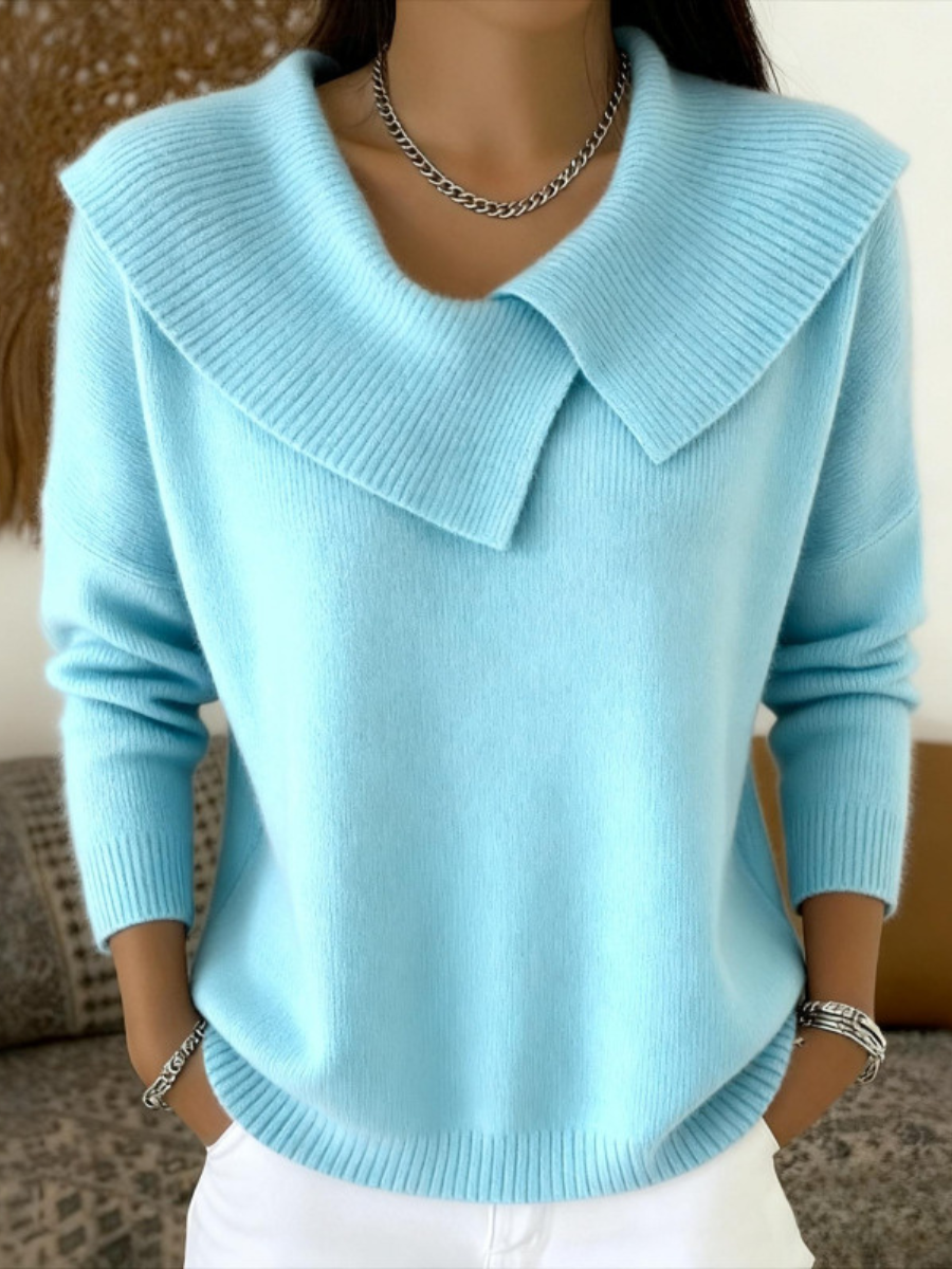 Pull Femme – Tricoté Col Côtelé, Manches Longues