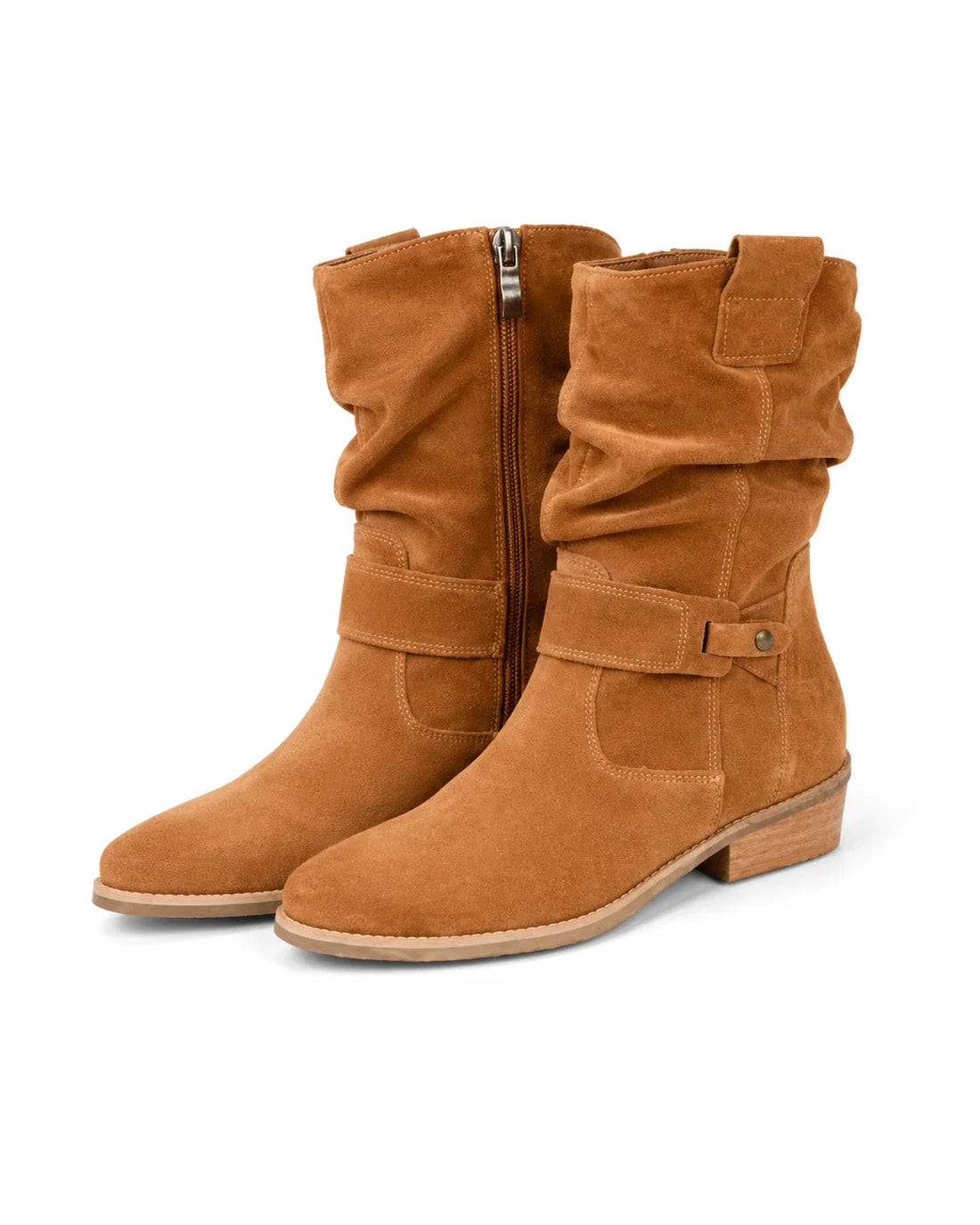 Santiags Femme – Aspect Daim Petit Talon, Zip