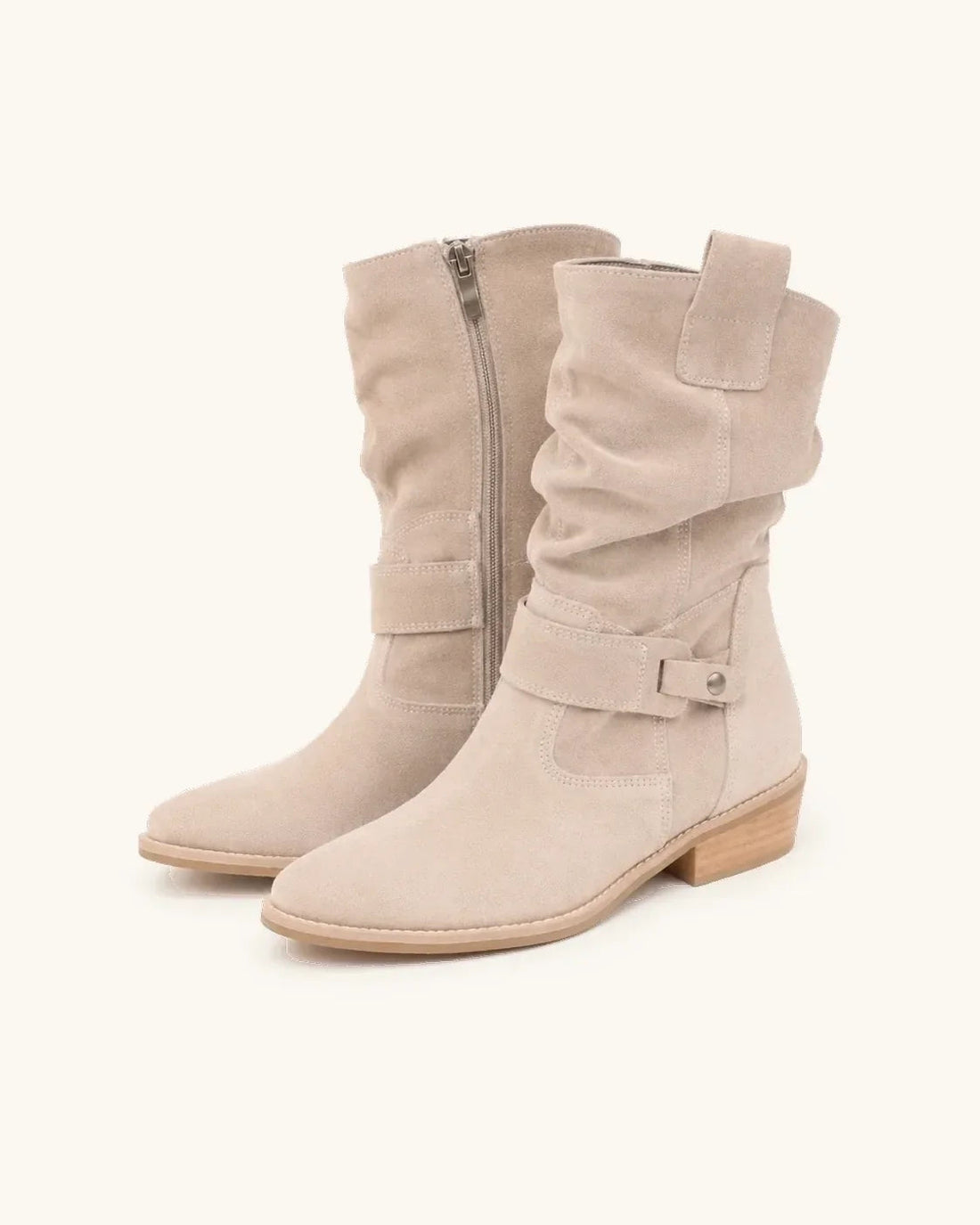 Santiags Femme – Aspect Daim Petit Talon, Zip