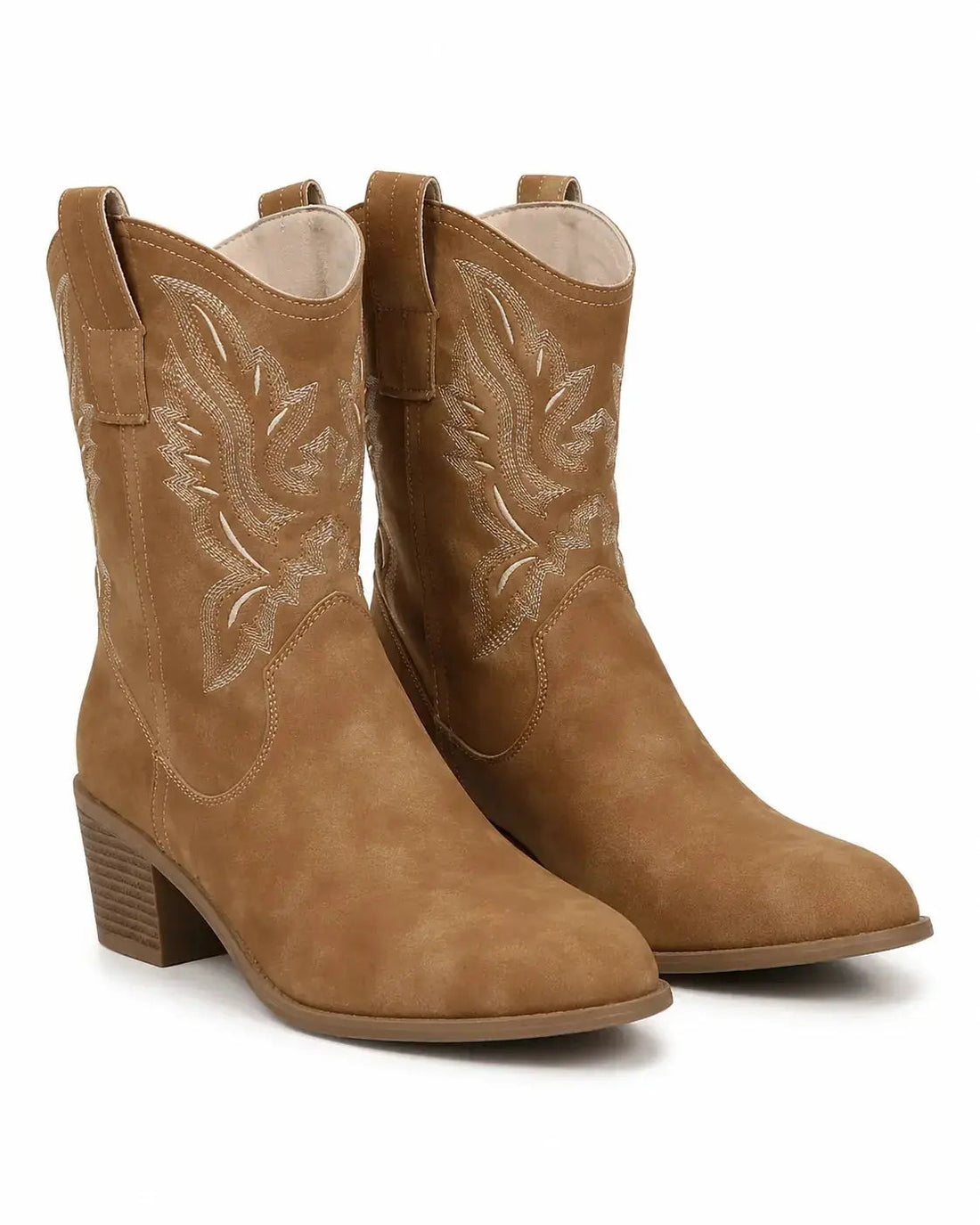 Santiags Femme – Brodées Camel, Bout Pointu