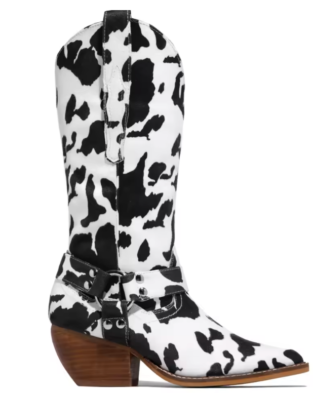 Santiags Femme – Cowboy Imprimé Vache Bout Pointu Talon Bloc, Talon Carré