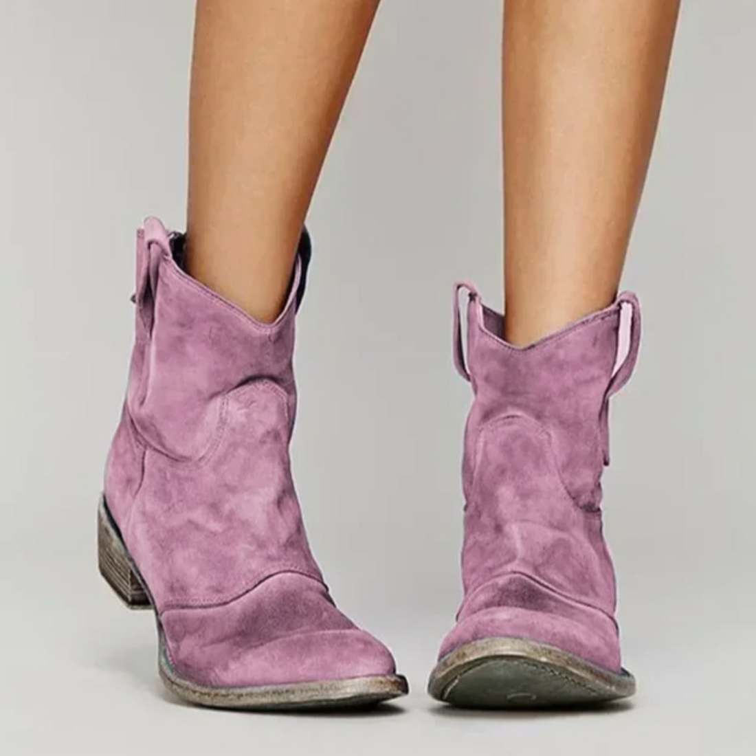 Santiags Femme – Daim Bout Rond Talon Bas, Bout Pointu