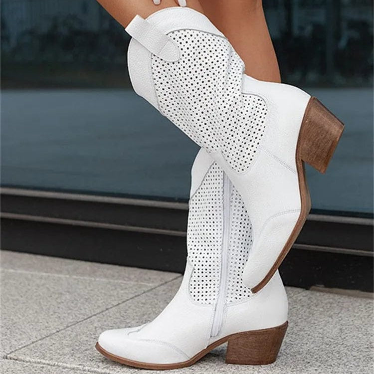 Santiags Femme – Talon Bloc Orthopédiques Zip Latéral, Bout Pointu