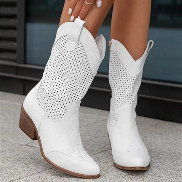 Santiags Femme – Talon Bloc Orthopédiques Zip Latéral, Bout Pointu