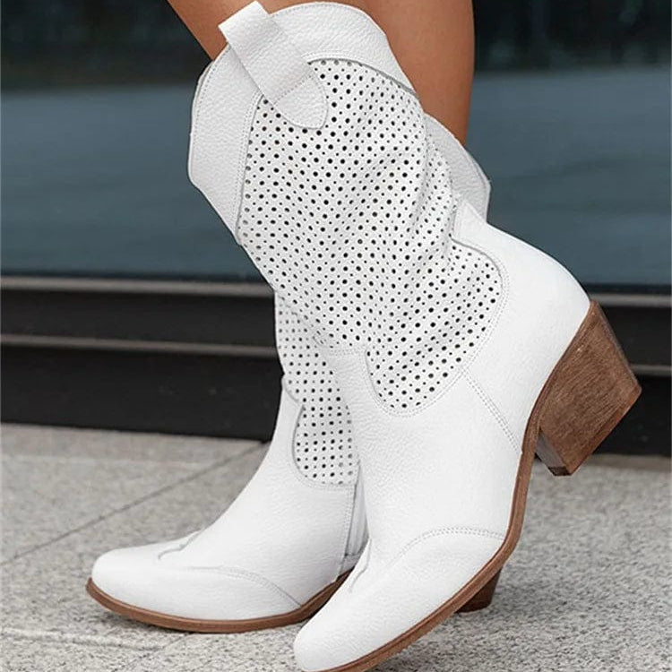 Santiags Femme – Talon Bloc Orthopédiques Zip Latéral, Bout Pointu