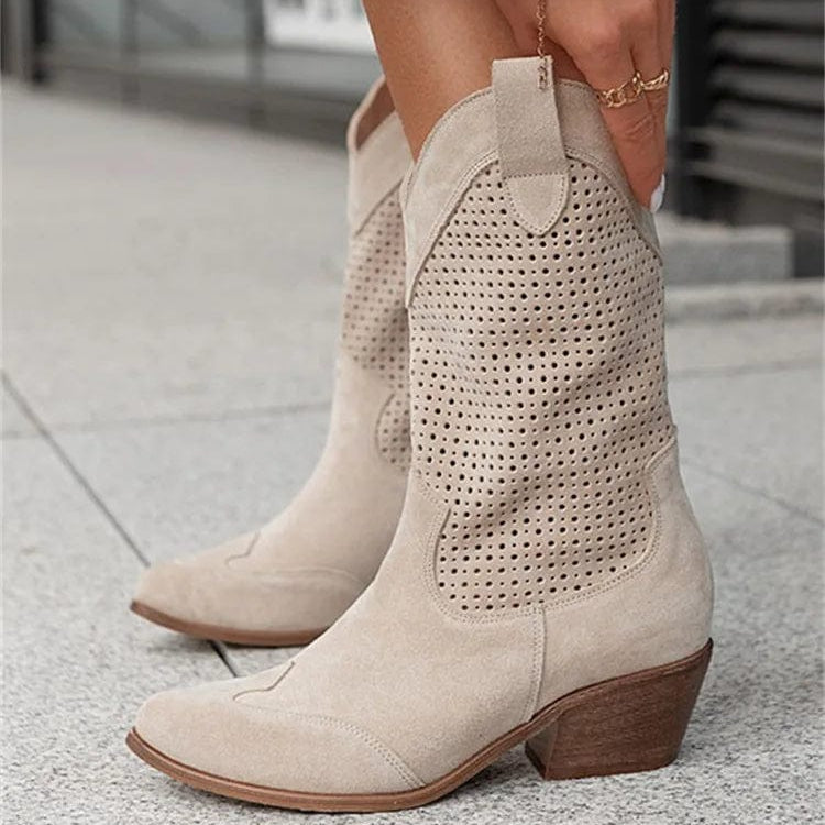 Santiags Femme – Talon Bloc Orthopédiques Zip Latéral, Bout Pointu