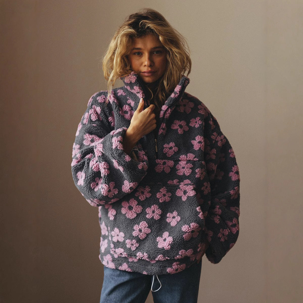 Sweat Femme – Molletonné, Fermeture Éclair Poche